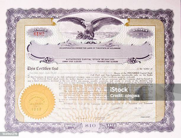 Old Us Stock Certificate With Eagle Medallion American Company Stock Illustration - Download Image Now