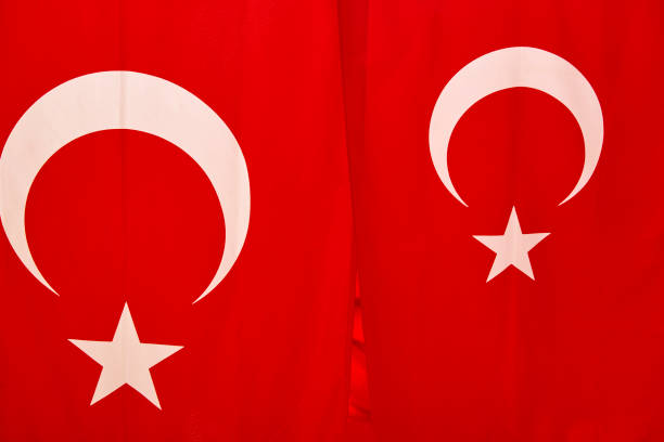 istock Turkish flags waving on vertical. Turkey national identity emblem 1449616363