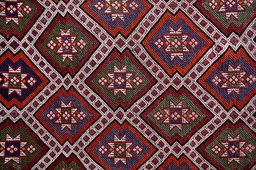 Traditional geometric oriental rug pattern detail. Mosaic textile background, Turkey