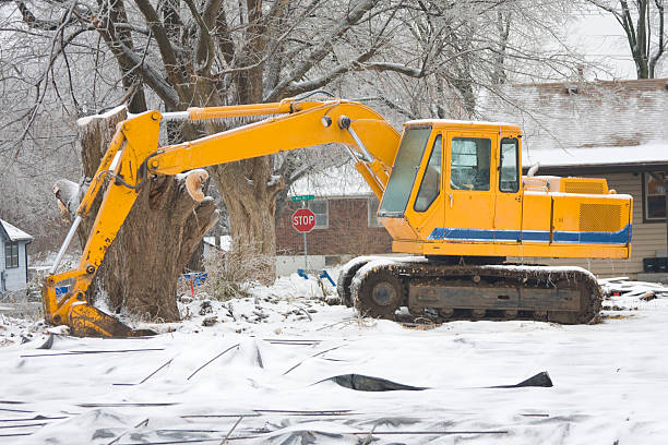 Backhoe in the Snow stock photo