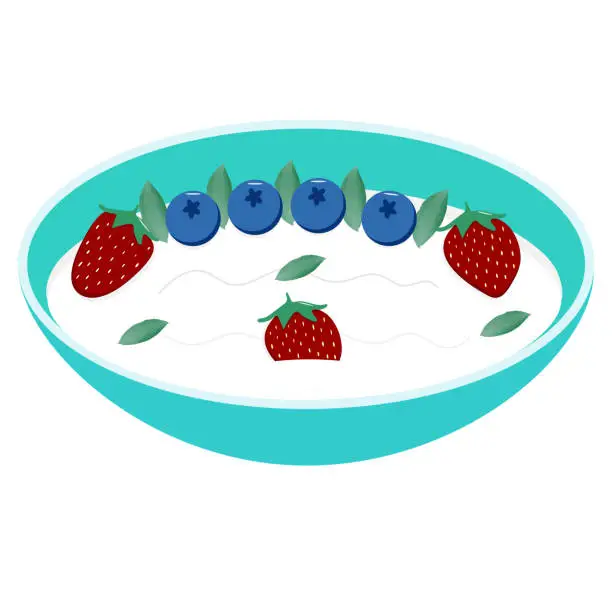Vector illustration of Fruit yogurt or cream in a cup with fruit. Vector illustration