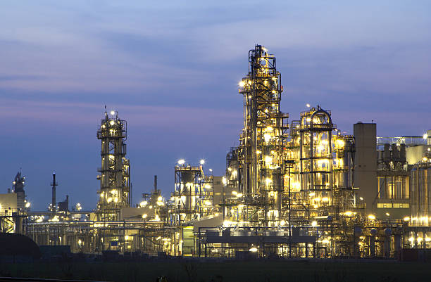 istock Lit up chemicals factory at dusk 144962069