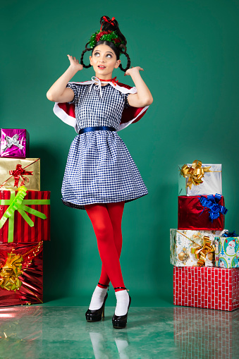 Young woman in Christmas attire
