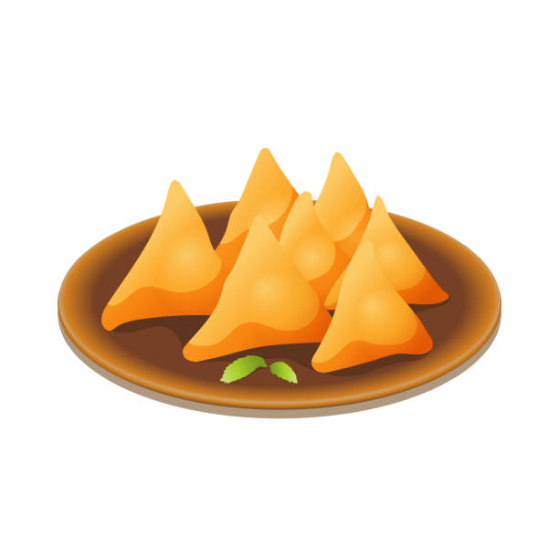 samosa Indian cuisine dishes, Asian food, samosa old delhi stock illustrations