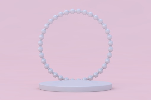 Smooth elegant white silk folded background with a string of white pearl necklace. Space for text.