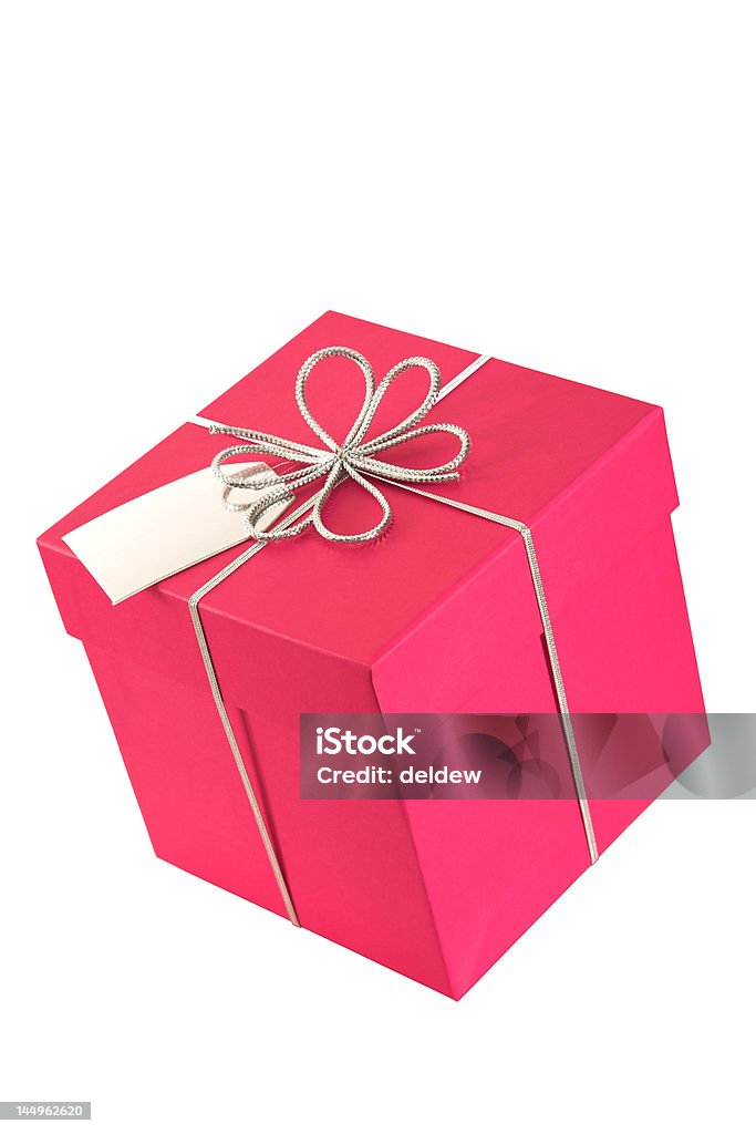 Rosa e scatola regalo (quadrato) con fiocco e tag - Foto stock royalty-free di Abbondanza