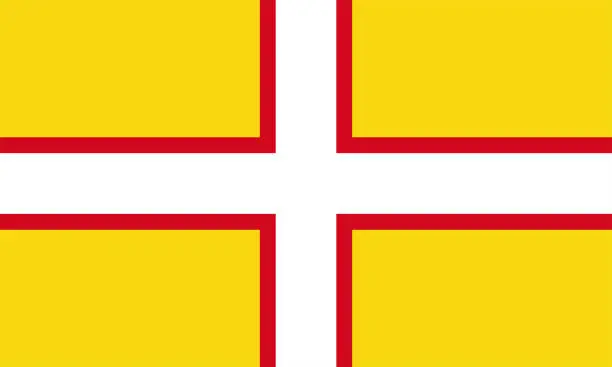 Vector illustration of Flag of Dorset or Dorsetshire Ceremonial county (England, United Kingdom of Great Britain and Northern Ireland, uk) Dorset Cross and Saint Wite's Cross