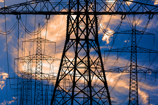 pylons and high voltage cable for electricity and energy