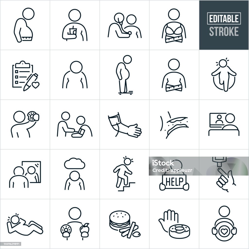 Fettleibigkeit Dünne Linie Symbole Editierbarer Strich Symbole Umfassen