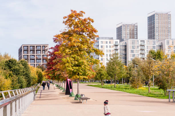 autumn in queen elizabeth olympic park, stratford, london,\nunited kingdom, october 16, 2022