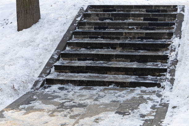 steps on the street covered with ice.