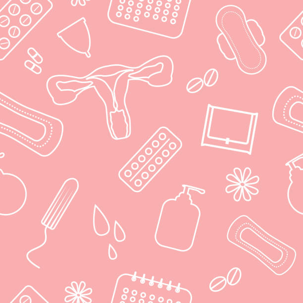 ilustraciones, imágenes clip art, dibujos animados e iconos de stock de elementos de patrón sin costuras de la higiene femenina durante el ciclo menstrual - seamless padding backgrounds wallpaper
