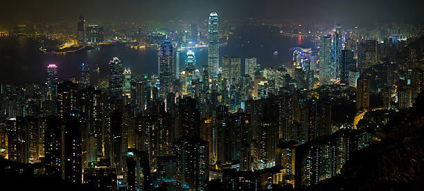 Hong Kong skyline from Victoria Peak at night stock photo