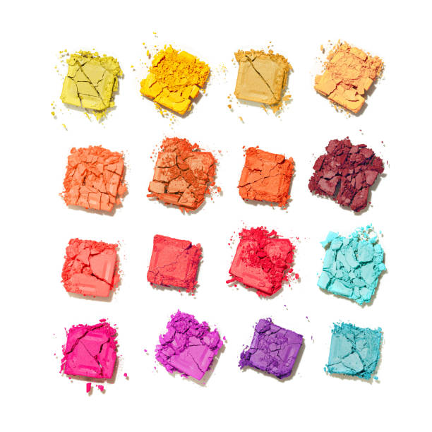 istock Set colorful swatches beauty product multi-colored eyeshadows for makeup isolated on white background, flat lay of crushed eyeshadows vivid colors, cosmetic textures, top view elements 1449638187
