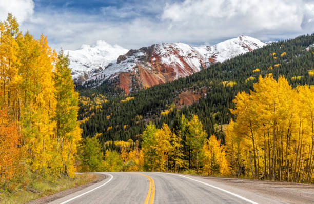 Million Dollar Highway Autumn and Red Mountains stock photo
