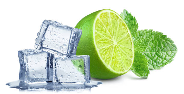 istock Delicious lime with ice and mint on white 1449640508