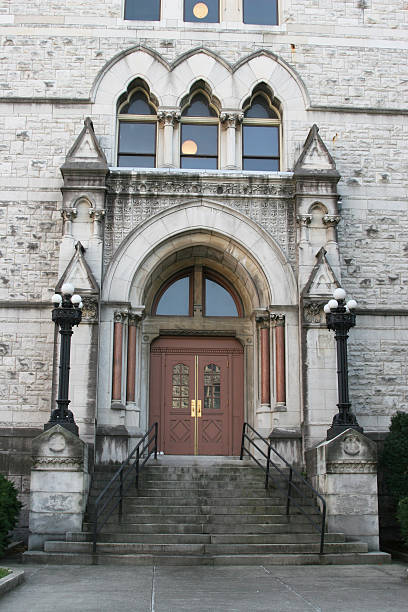 istock Entryway to a beautiful castle like stone building 144964091