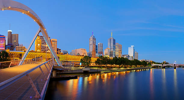 Panoramic view of Melbourne from Southbank Bridge stock photo