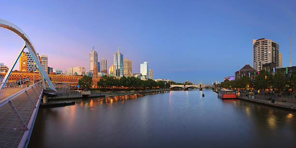 Panoramic view of Melbourne from Southbank Bridge stock photo