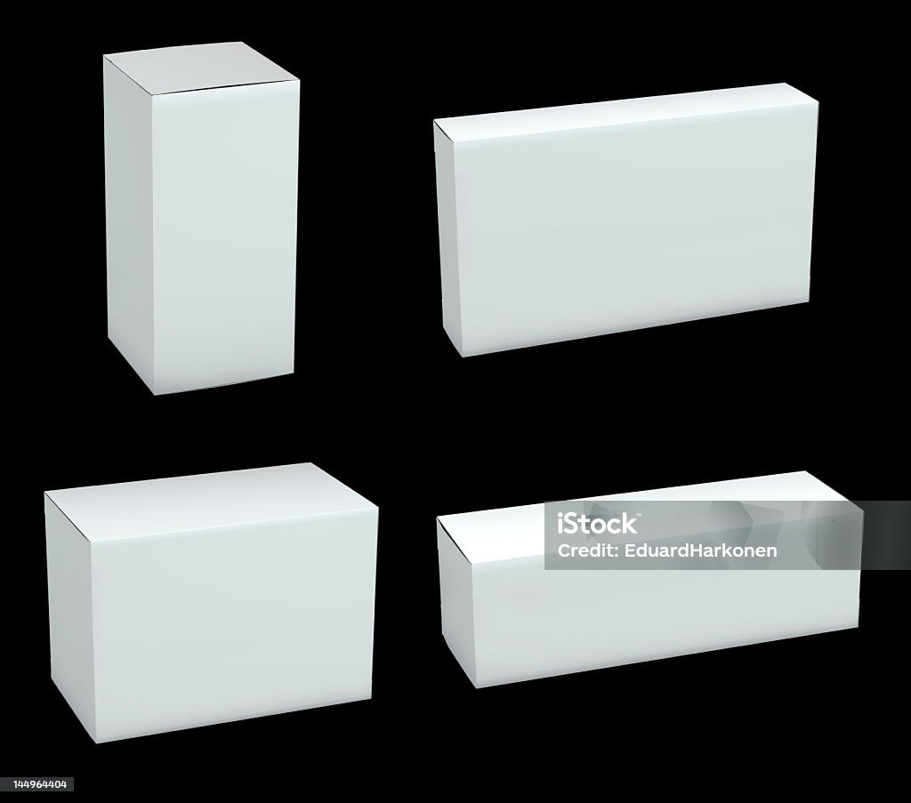 Paquetes en blanco aislado sobre fondo negro - Foto de stock de Blanco - Color libre de derechos