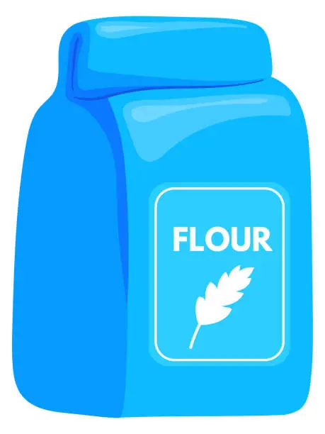 Vector illustration of Flour bag cartoon icon. Baking ingredient pack