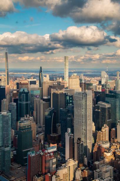 An arial view of Manhattan from over 100 stories stock photo