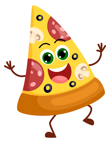Pizza slice mascot. Fast food funny character isolated on white background