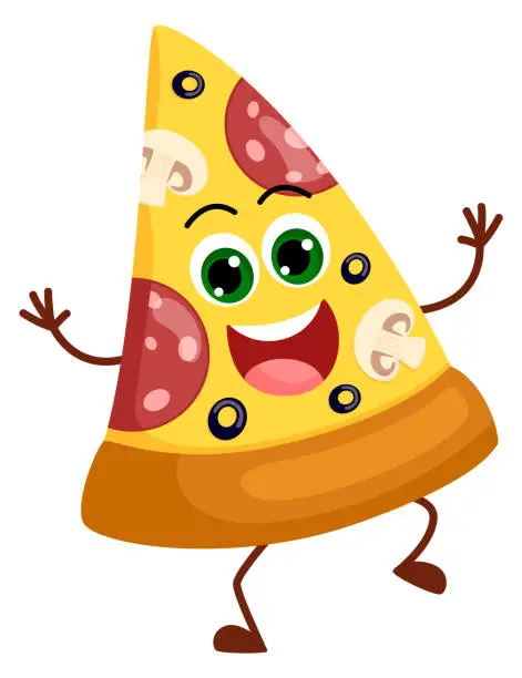 Vector illustration of Pizza slice mascot. Fast food funny character