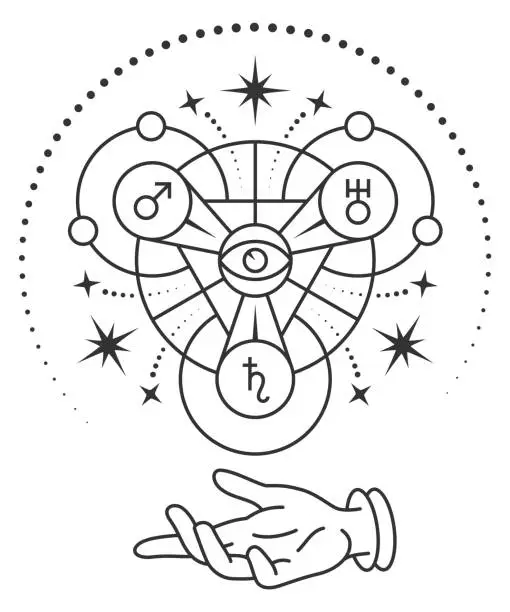 Vector illustration of Magic ritual spell geometry. Magic astrology symbol