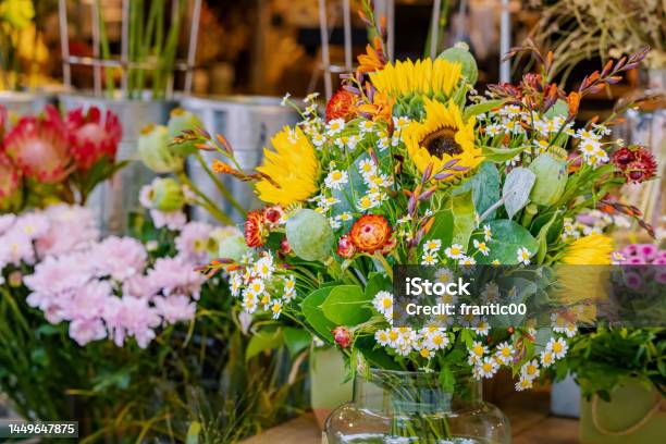 A Bouquet Of Beautiful Spring Flowers For Sale In The Florist Shop For The Holiday Stock Photo - Download Image Now