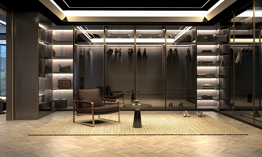 Luxury Dressing Room With Walk In Closet  ,Armchair And Coffee Table