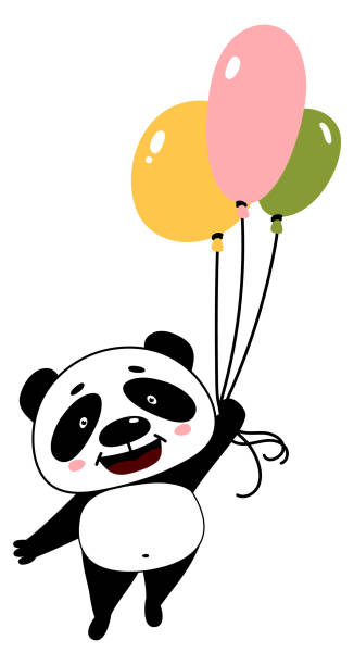 istock Baby panda with balloons. Happy party animal 1449654148