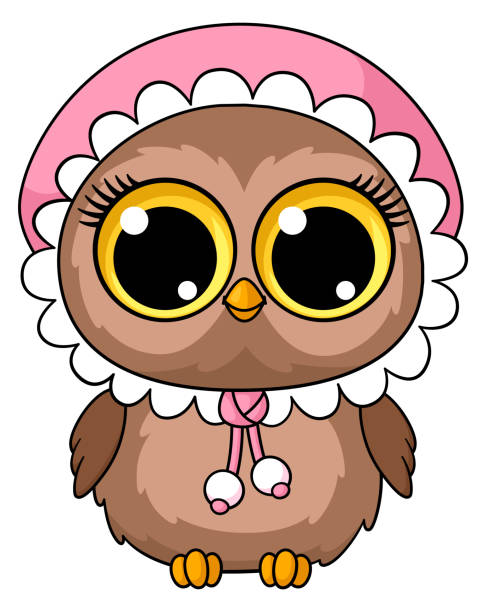 istock Cartoon owl character. Funny bird in cute hat 1449654193