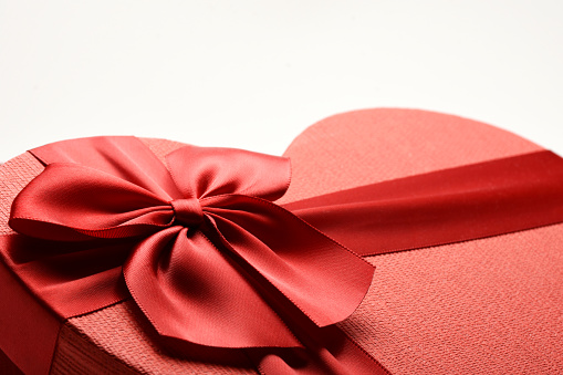 Close-up red gift box ribbon