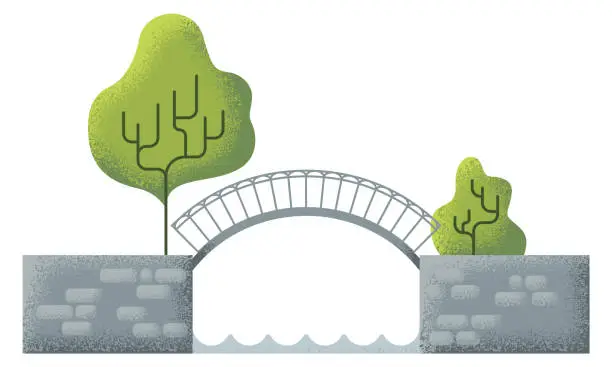 Vector illustration of Park bridge. Decorative stone structure in textured style