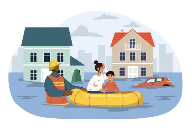 Vector illustration of People and flood