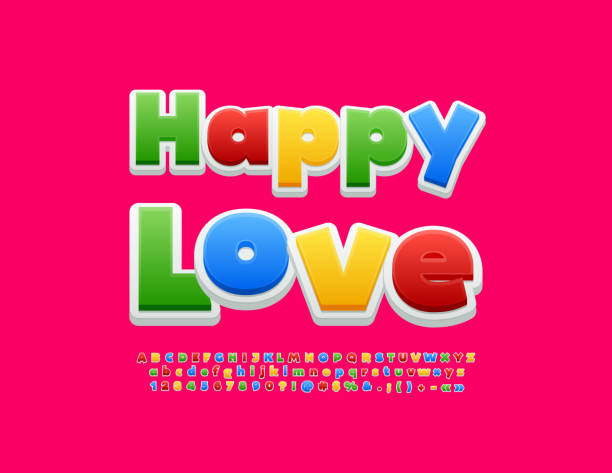 wektorowy kolorowy znak happy love. zestaw nowoczesnych liter, cyfr i symboli alfabetu - happy holidays stock illustrations