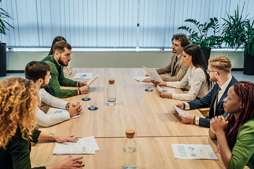 Group of business people having a meeting in a modern office