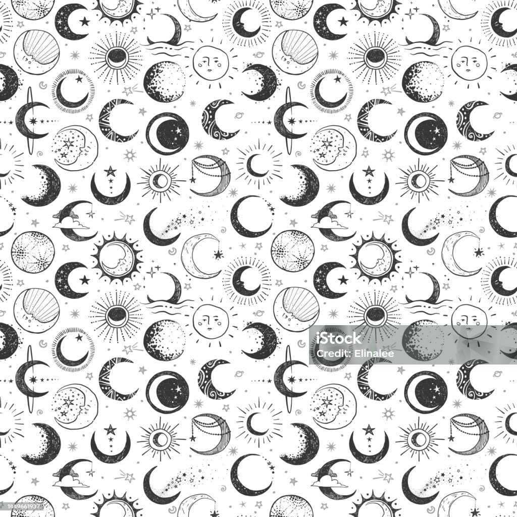 Simple Background Moon Pattern Seamless Pattern With The Moon And Crescent Moon Can Be Used For ...