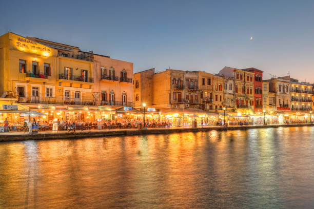 istock Chanias Venetian Harbour after sunset in Crete, Greece 1449664127