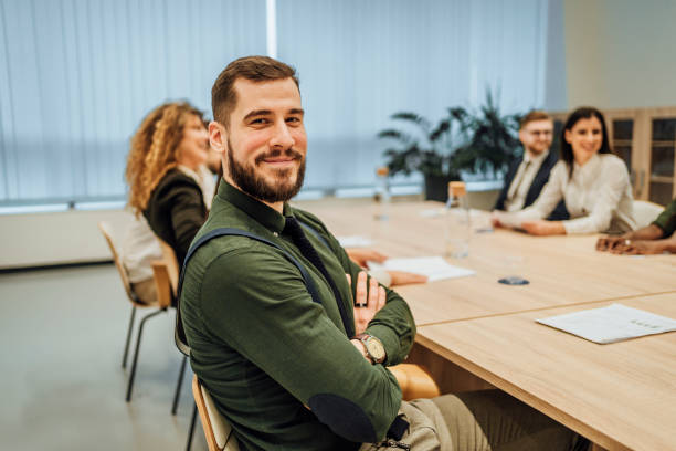 istock Young businessman in a conference room 1449668851