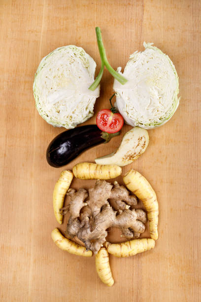 Vegetables arranged to form some human body's organs