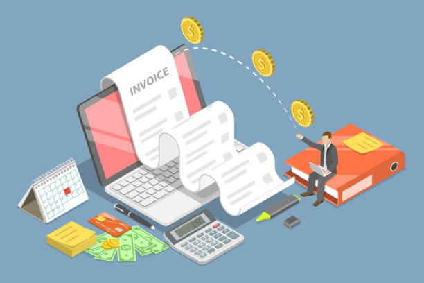 ilustrações de stock, clip art, desenhos animados e ícones de 3d isometric flat vector conceptual illustration of online invoice - finance law tax form tax