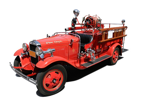 Vintage Fire Engine isolated on pure white background