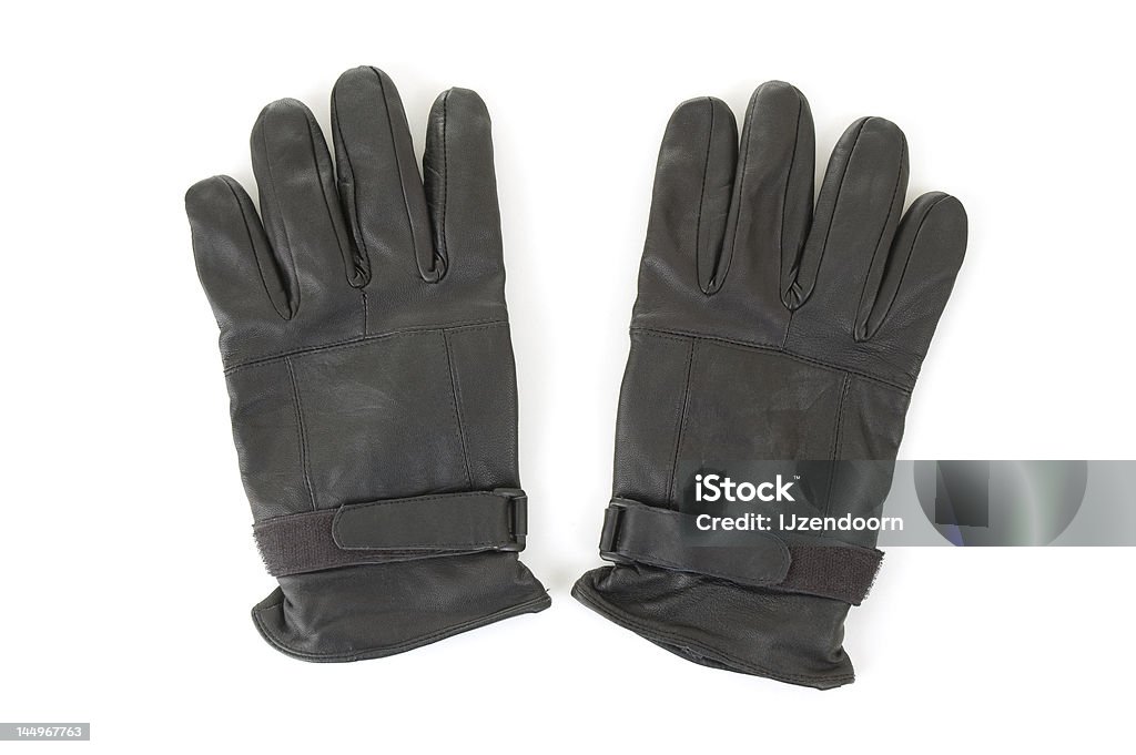 Black leather gloves Two black leather gloves on white background Black Color Stock Photo