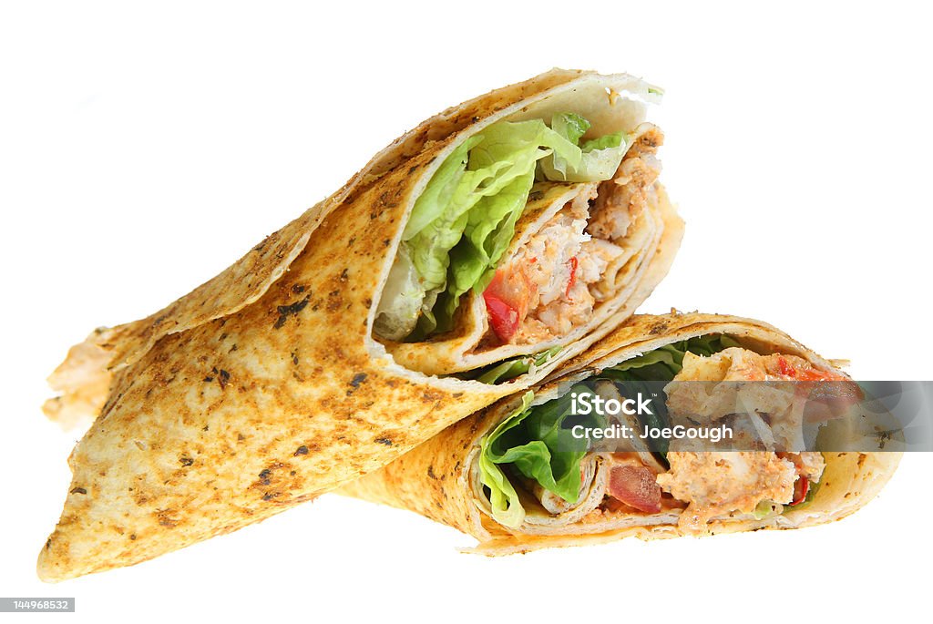 Chicken Tikka Wrap Spicy curried chicken pieces in a tortilla wrap Chicken Tikka Stock Photo