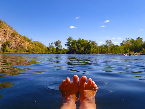 Floating in one of the water holes in the top end of Australia