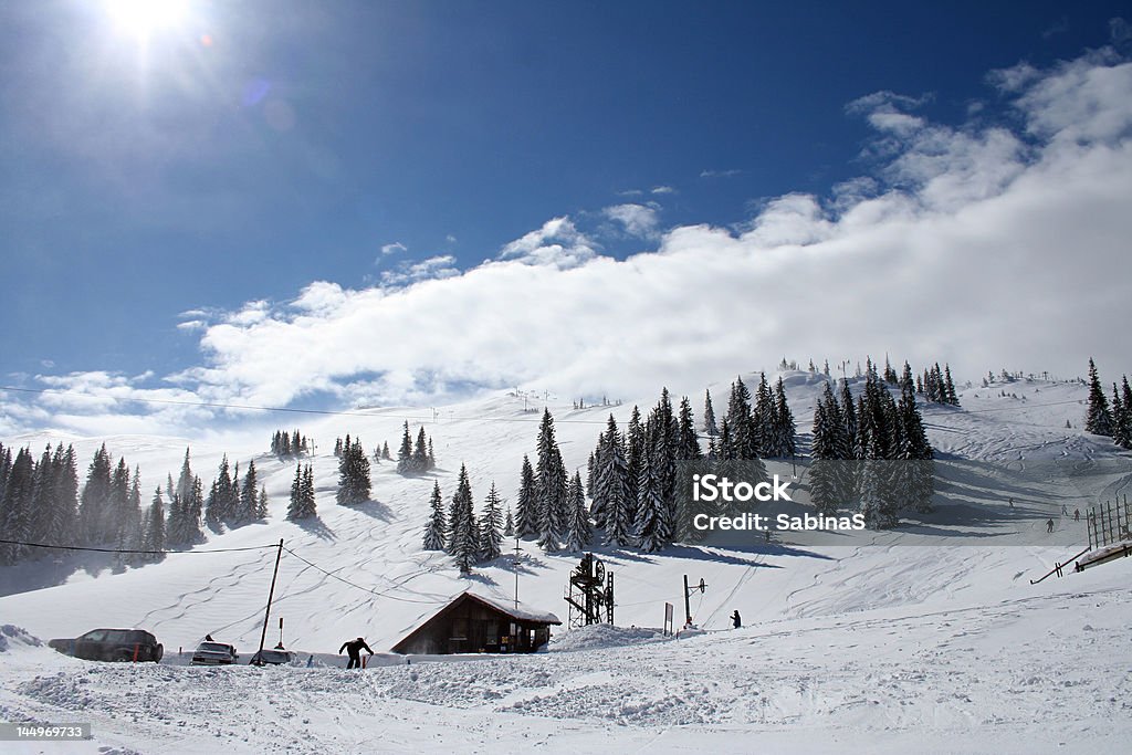 Winter beautiful winter day in the mountains of Jahorina, Bosnia and Hercegovina Blue Stock Photo