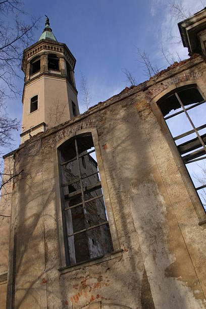 Ruins of a catholic church in Miłków stock photo