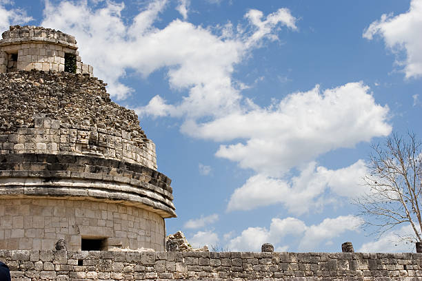 Ancient observatory in Chichen Itza. Fragment. stock photo